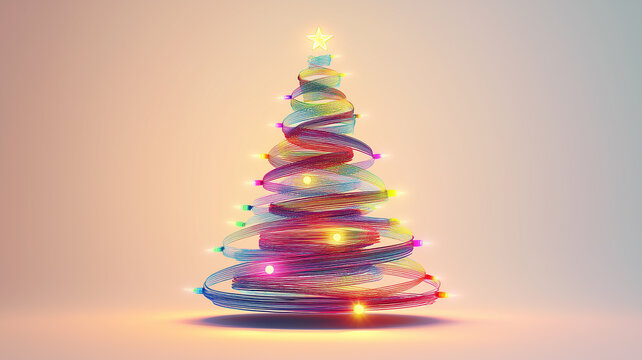 A modern take on the traditional Christmas tree, featuring a colorful, swirling design topped with a golden star. Greeting card.