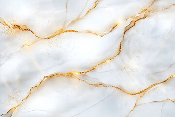 Elegant White Marble Texture With Gold Veins And Sparkling Highlights

