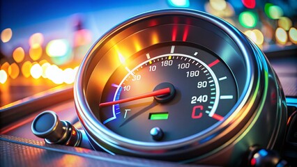 A Close-Up Tilt-Shift Photograph of a Car Fuel Gauge Displaying Full, Capturing the Intricacies of Automotive Measurement and Fuel Efficiency in a Unique Perspective