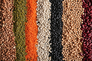 Composition with different raw legumes as background