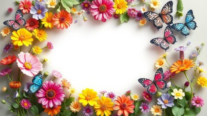 Floral frame with butterflies and flowers perfect for design projects, butterflies, vector