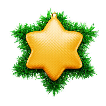Christmas star ornament with girland on white isolated background