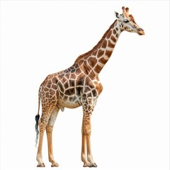 Obraz premium Reticulated giraffe standing tall against a clean white background