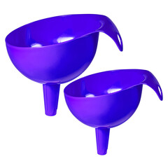 Blue purple plastic funnel isolated on white background. Set of two funnels