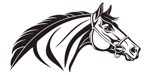 Fototapeta premium Horse head black silhouette isolated on transparent background or white background. Vector
