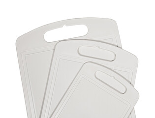 Chopping plastic cutting board set of three on white background. cutting board utensil