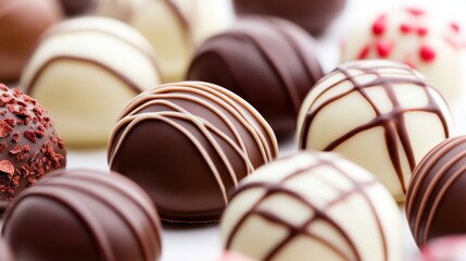 Fototapeta premium Set of delicious dark and white chocolates decorated with lines, perfect for Valentines Day