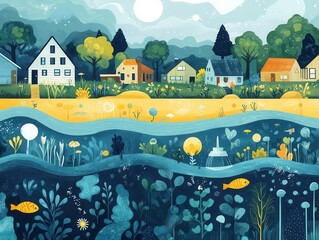 Fototapeta premium Water conservation infographic with bright visuals, ecofriendly tips, clean design