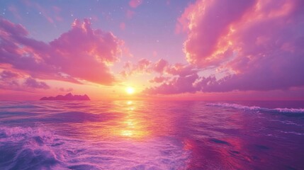 Fototapeta premium Serene Sunset Over Ocean Islands Peaceful Sky