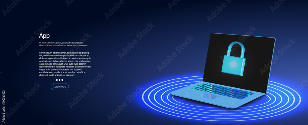 Poster secure application concept on a laptop with lock symbol and digital backdrop showcasing technology a