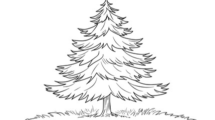Obraz premium A coloring page featuring a very simple pine tree outline for young children.