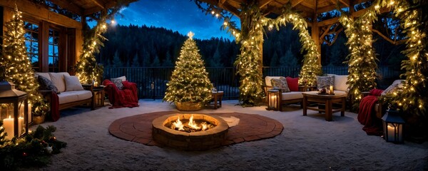Fototapeta premium Fabulous Merry Christmas and Happy New Year Scene Featuring Iconic Landmarks, Sparkling Ornaments, and Cozy Lights in an Enchanting Holiday Atmosphere