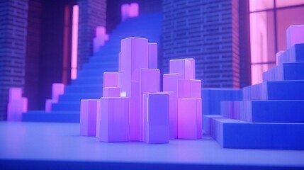Fototapeta premium Urban Business Growth 3D Chart Illustration with Skyline and Skyscrapers
