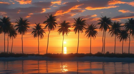 Obraz premium Enchanting Tropical Sunset: Nature's Colorful Masterpiece