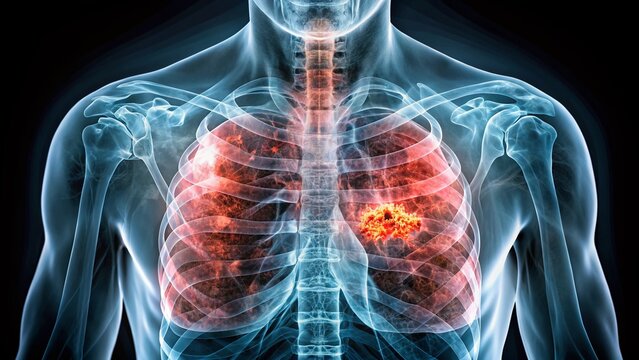 Aerial View of Chest X-Ray Illustrating Pulmonary Tuberculosis in an Elderly Patient with Interstitial Infiltration and Tracheal Calcification