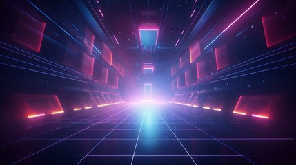 Obraz premium Bright Digital Space Tunnel with Fractal Patterns and Motion Effect Background