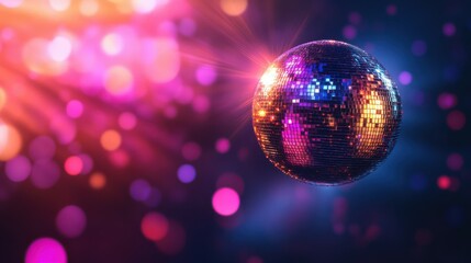 Colorful disco mirror ball nightclub sphere light.
