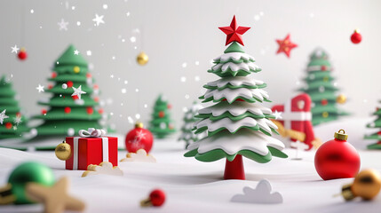 Obraz premium Cute Christmas tree theme with white background,