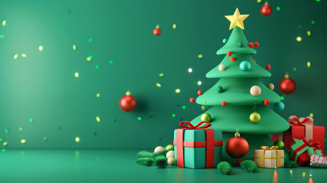 Cute Christmas tree theme with green background,
