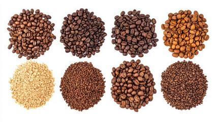 Assorted roasted coffee beans close up for beverage enthusiasts and cafes