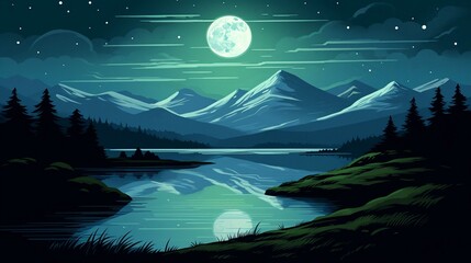 Obraz premium Enchanting Night Landscape of Blue Ocean Under Moonlight and Stars