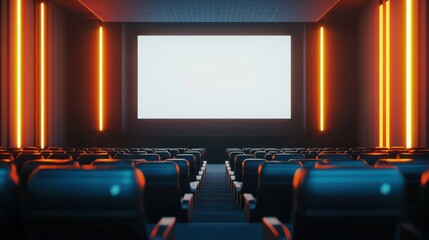 Obraz premium Empty modern movie theatre interior with screen and seats