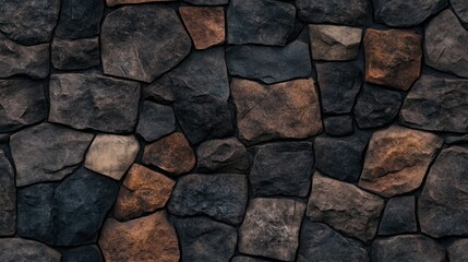 Fototapeta premium Detailed view of a seamless wall texture showcasing large rocks in shades of dark grey and brown, demonstrating high resolution and realism SEAMLESS PATTERN