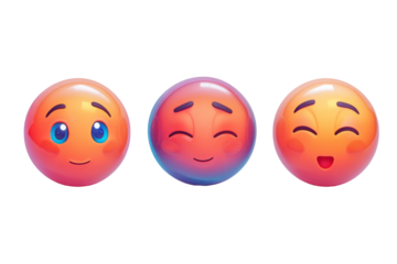 A set of colorful emoticons. Emoji with different emotions. Shiny icons on isolated background. Png emoji. Generated with AI.