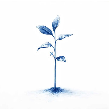 recommend clip art: blue color pencil line drawing with white background of a sprout of a plant growing