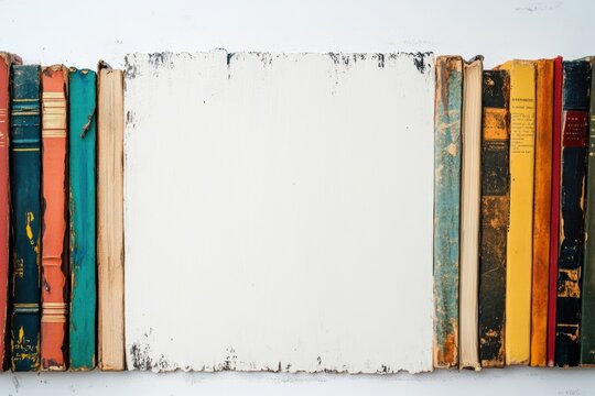 Books of various colors and genres are arranged neatly on a white surface, creating a vibrant display that prompts curiosity and exploration. Generative AI