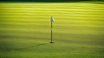 Obraz premium A golf green with a focus on the grass texture and flagstick, outdoor setting with morning light, Dynamic style