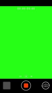 Vertical phone camera recording screen overlay on green background, smartphone cam viewfinder frame animation template, digital mobile video recorder mode display interface with timecode design