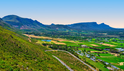 Table Mountain range in the background of Constantia and Tokai, panorama shot, Cape Peninsula, South Africa