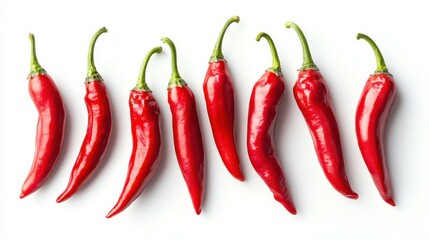 red hot chili peppers isolated on white background, full depth of field