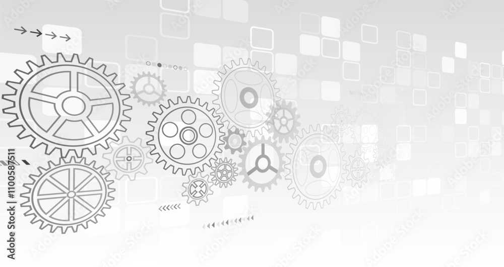 Leinwandbilder sci-fi grey background with different technological elements. science concept, lines, arrows and gea