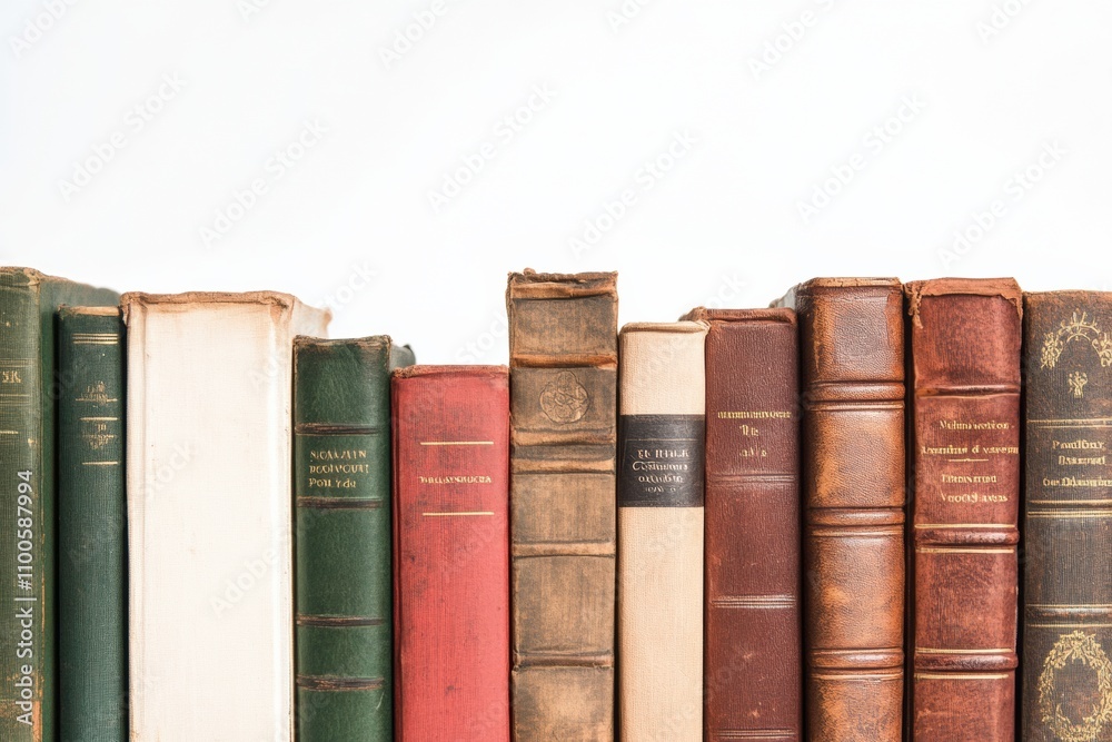Aufkleber a collection of books from different genres is lined up on a white background, highlighting their un