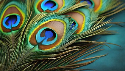 Obraz premium Close-up of vibrant peacock feathers with their intricate patterns and colors as the focal point