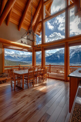 rustikales modernes Haus mit Blick auf die Berge

