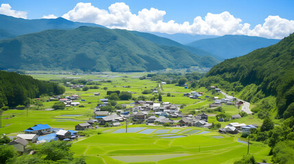 Serene Mountain Village Landscape Photo