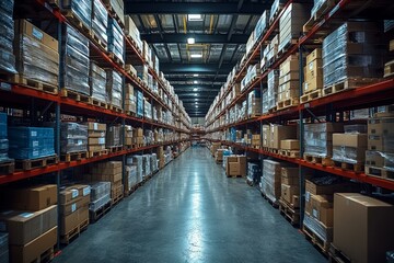 Fototapeta premium Industrial warehouse storage for oil field equipment and supplies showcasing industry logistics and organization