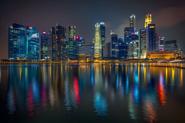 Obraz premium A dazzling, night-time panorama of Singapore's bustling cityscape and local attractions