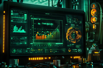 Obraz premium A digital display with plunging energy supply graphs and warning symbols, creating a visual representation of a global energy crisis. 