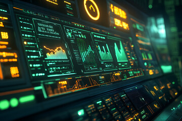 Obraz premium A digital display with plunging energy supply graphs and warning symbols, creating a visual representation of a global energy crisis. 