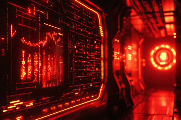 Obraz premium A digital display with plunging energy supply graphs and warning symbols, creating a visual representation of a global energy crisis. 