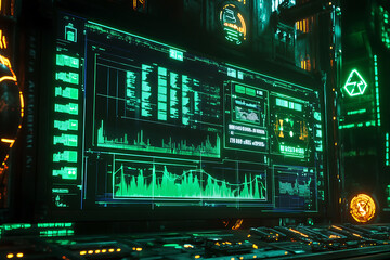 Obraz premium A digital display with plunging energy supply graphs and warning symbols, creating a visual representation of a global energy crisis. 