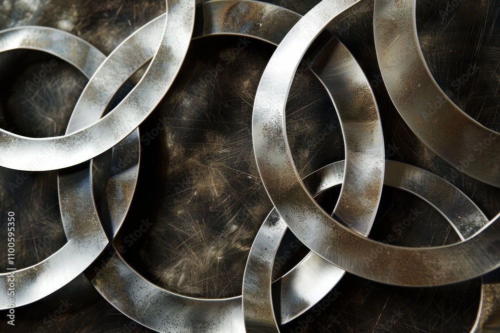 Poster Vibrant abstract artwork featuring overlapping circles in various colors displayed on a large canvas in a modern gallery setting
