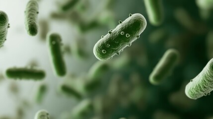 Several probiotic bacteria floating in the air, close-up of biological microscopic medicine.