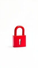 Fototapeta premium Red metal lock in minimalistic style on a white background