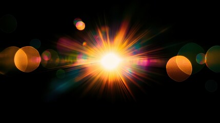 The lens flare light appears over a black background. Pictures can be filtered using an overlay or screen filter