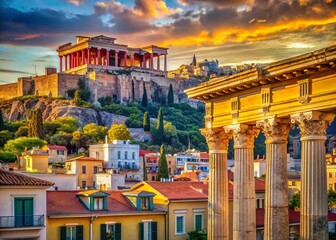Fototapeta premium Captivating Architectural Details of Athens, Greece: A Close-Up Exploration of Historical Structures and Modern Design Elements in the Heart of the Capital City
